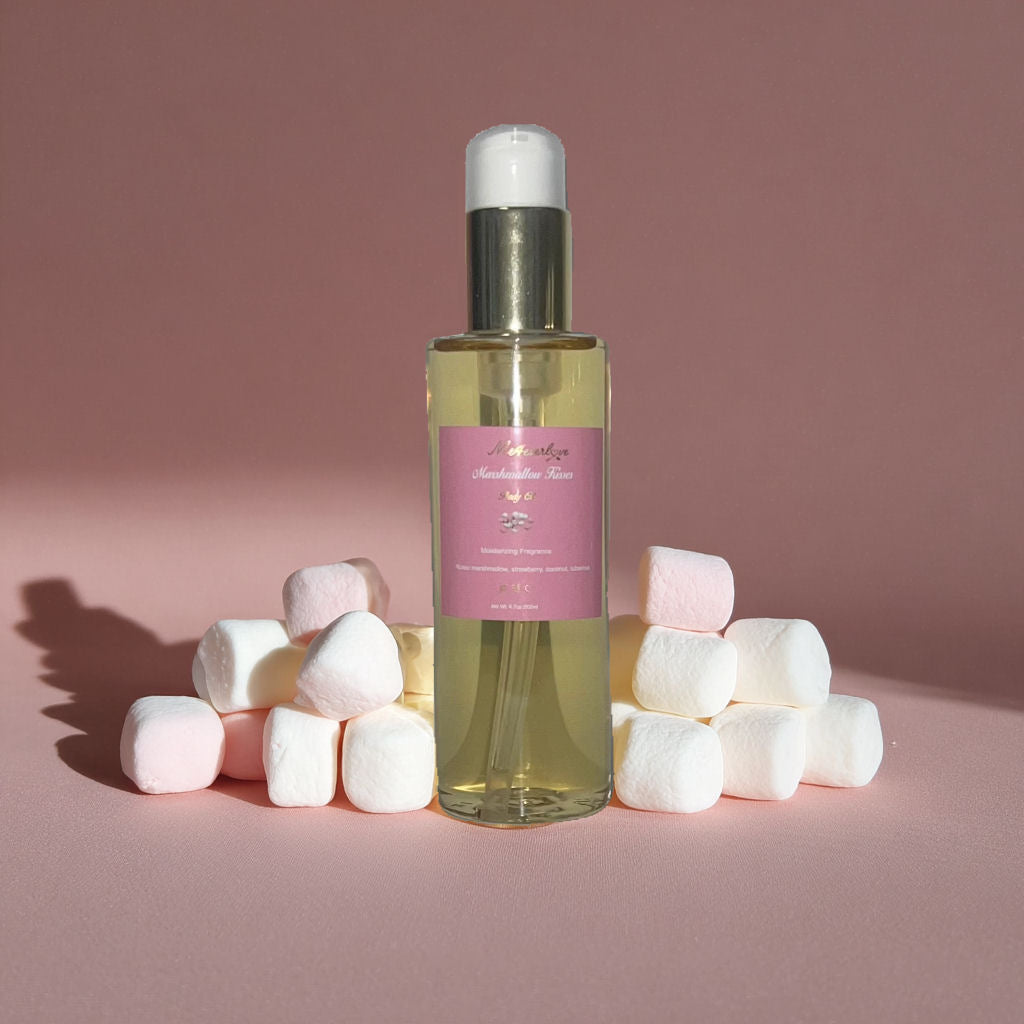 Bottle of marshmallow-body oil