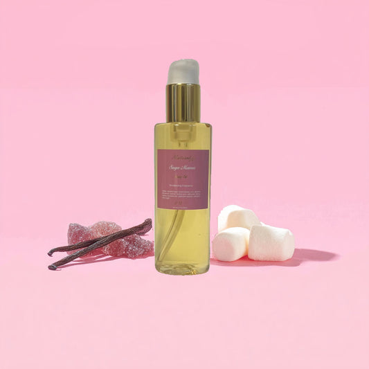 Bottle of body oil, vanilla rock candy